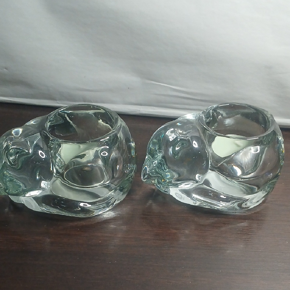 Indiana Cats Candle Holder Clear Glass Heavy  With Beautiful Details